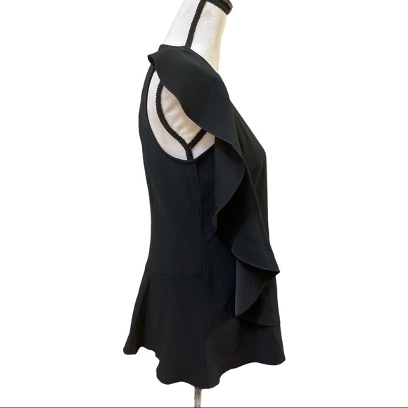 Ann Taylor Black Ruffle Shoulder Peplum Top XS - Picture 2 of 8